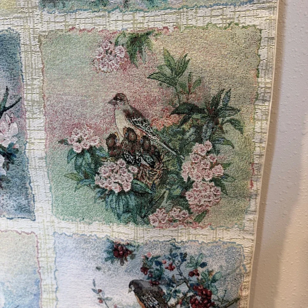 Lena Liu Woven Bird Tapestry Wall Hanging Large Vintage Nature Art Grandmacore